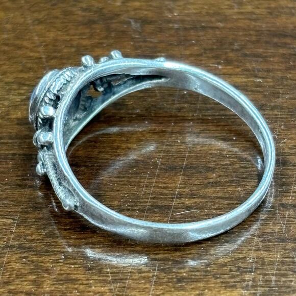 Vtg Style Turquoise Sterling Silver Ring Sz 6 Southwestern Style Intricate - Picture 7 of 10